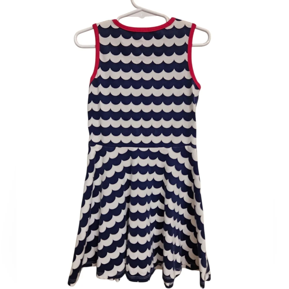 Nannette Navy & White Striped Wave‎ Girls Sleeveless Dress with Pink Trim & Rose
